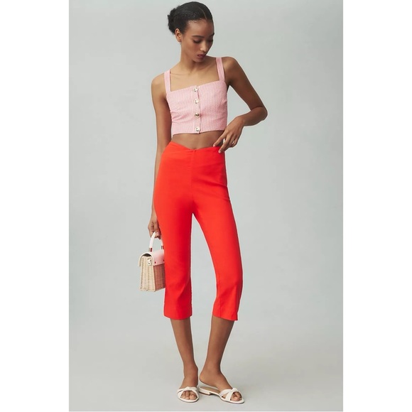 Anthropologie Maeve Structured Bombshell Capri Pants in Orange Red - Picture 1 of 11